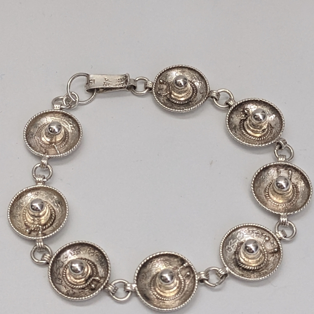 Vintage Mexican Sterling Silver Sombrero Bracelet 7" Cultural Patina